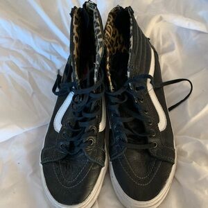 Vans Leather Black and White High-Top Sneakers